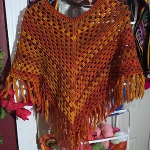 Handmade Crochet Poncho with Fringe